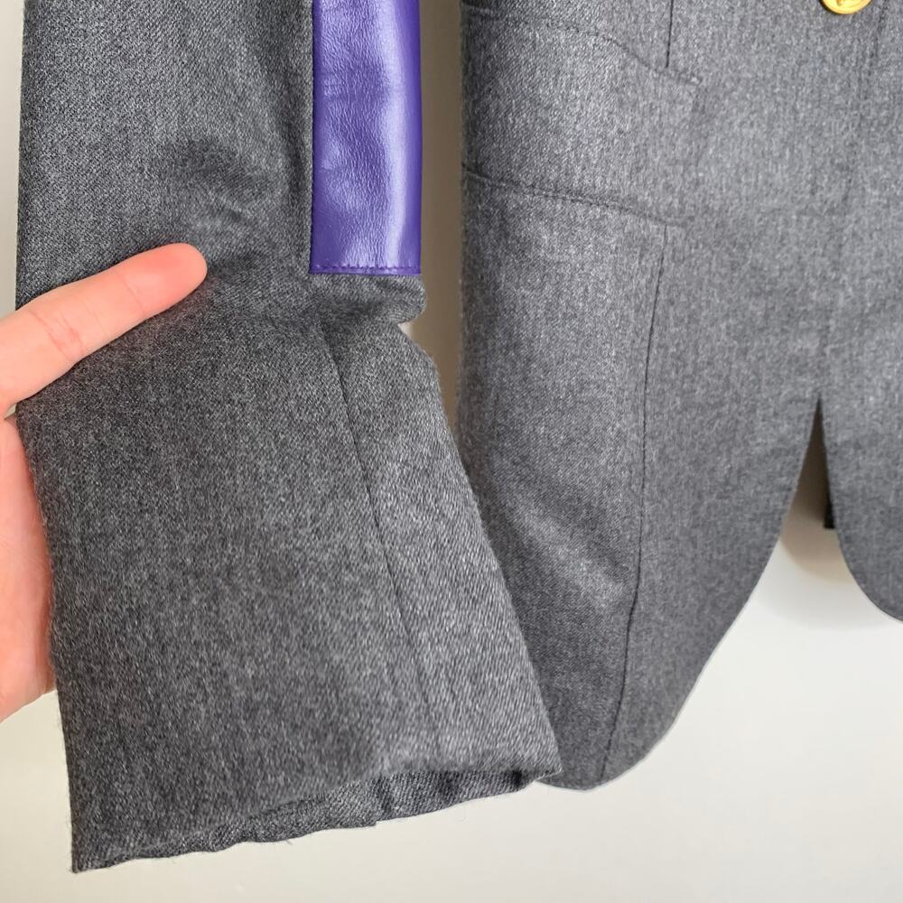 Smythe Tailored Blazer Charcoal Wool Blazer Purple Contrast Panels Womens 2 - Picture 8 of 16